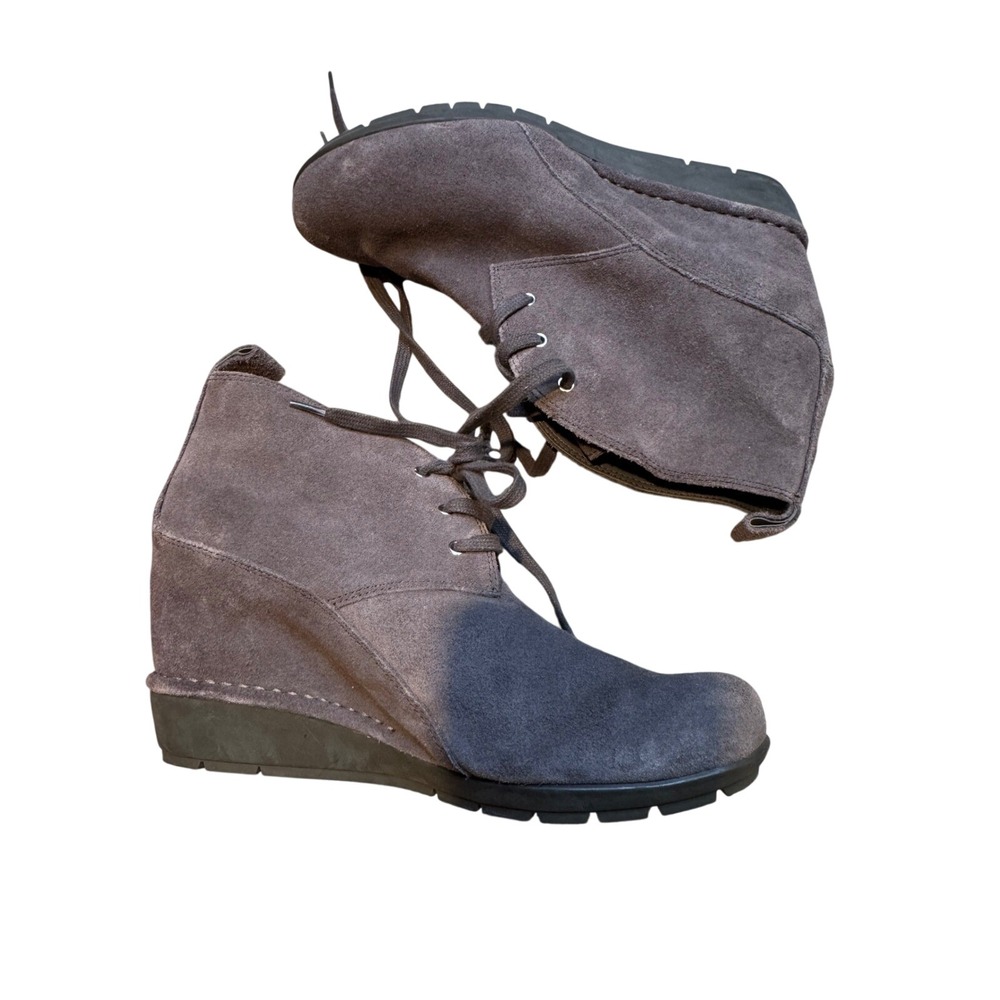 Rockport Women's Suede Wedge Ankle Boots Gray Lace Up Size 9M